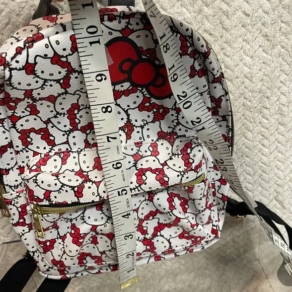 Sanrio Hello Kitty White Leather Mini Backpack‎ Black Pattern Red Bow Kawaii - Picture 10 of 11